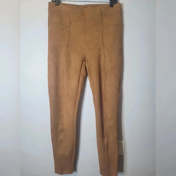 SPANX rich caramel faux suede high waist slimming tummy control leggings, size L - Picture 2 of 10